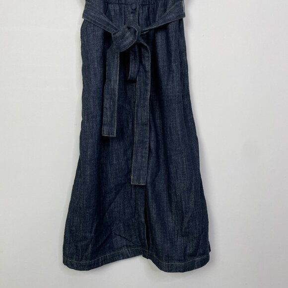 J. Crew Short sleeve tie waist button up Denim Dress Belted Midi Size 8 Dark - Picture 8 of 12